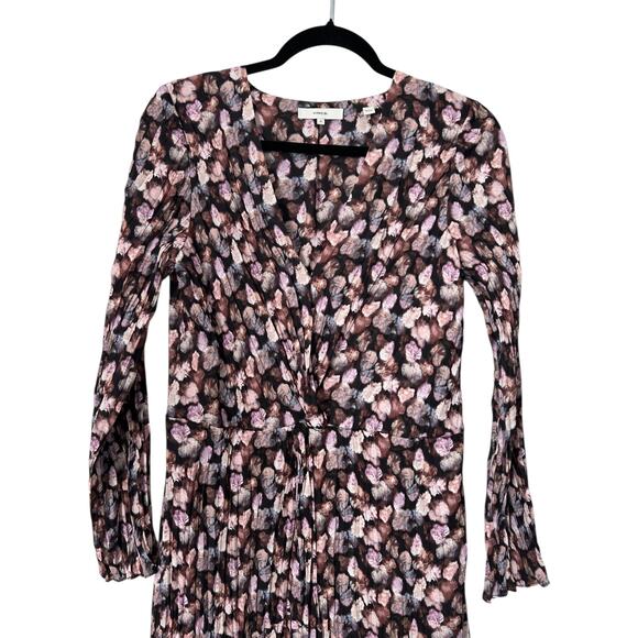 VINCE Micro Painted Floral Twist Drape Midi Dress Womens Size 10 Pleated A-Line - Picture 2 of 10